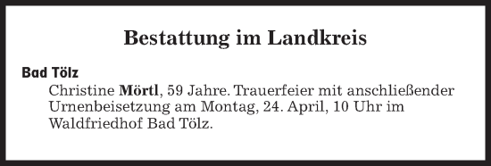 Traueranzeige von Bestattungen vom 24.04.2023 von Süddeutsche Zeitung