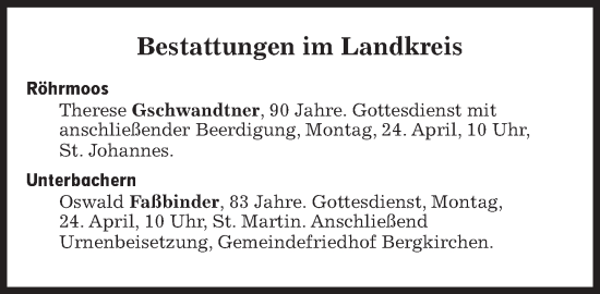 Traueranzeige von Bestattungen vom 24.04.2023 von Süddeutsche Zeitung