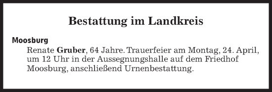 Traueranzeige von Bestattungen vom 24.04.2023 von Süddeutsche Zeitung