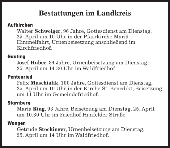 Traueranzeige von Bestattungen vom 25.04.2023 von Süddeutsche Zeitung