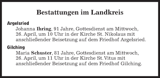 Traueranzeige von Bestattungen vom 26.04.2023 von Süddeutsche Zeitung