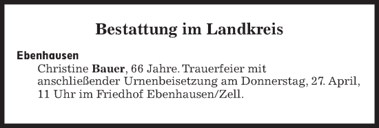 Traueranzeige von Bestattungen vom 27.04.2023 von Süddeutsche Zeitung