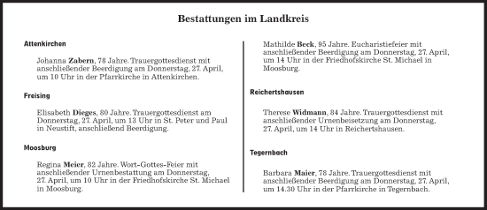 Traueranzeige von Bestattungen vom 27.04.2023 von Süddeutsche Zeitung