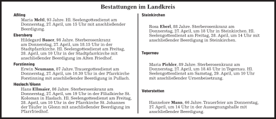 Traueranzeige von Bestattungen vom 27.04.2023 von Süddeutsche Zeitung