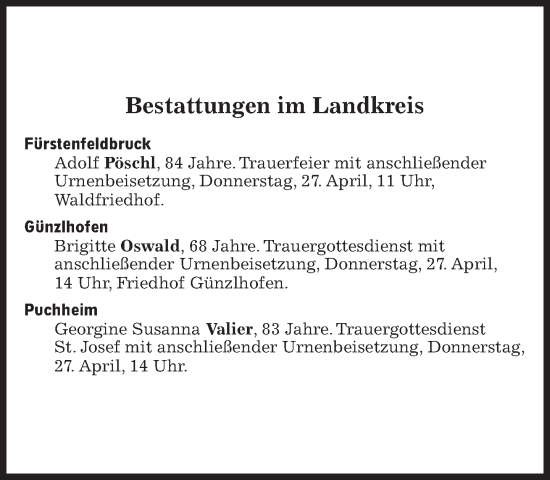 Traueranzeige von Bestattungen vom 27.04.2023 von Süddeutsche Zeitung