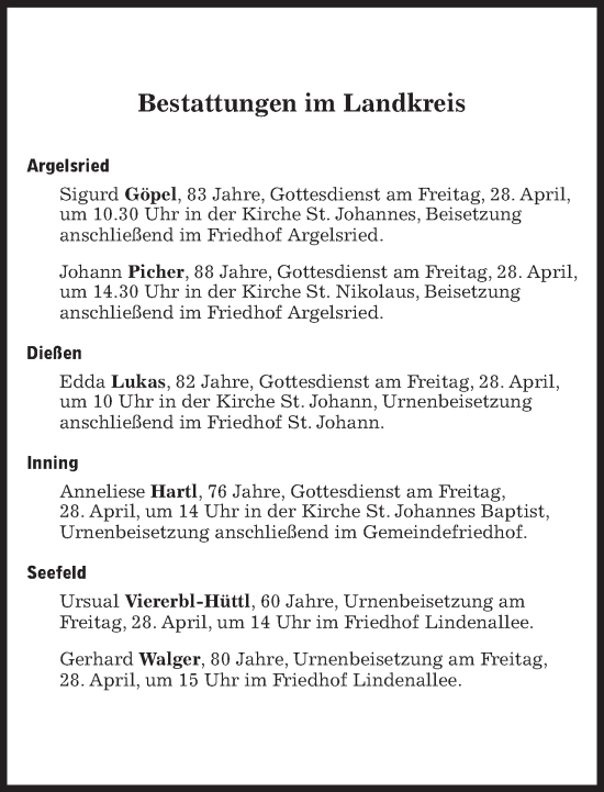 Traueranzeige von Bestattungen vom 28.04.2023 von Süddeutsche Zeitung