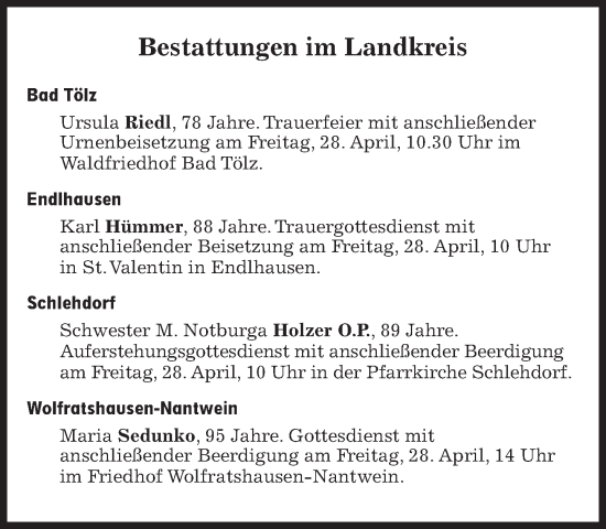 Traueranzeige von Bestattungen vom 28.04.2023 von Süddeutsche Zeitung