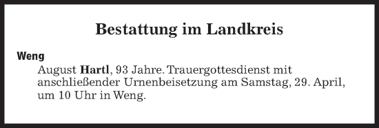 Traueranzeige von Bestattungen vom 29.04.2023 von Süddeutsche Zeitung