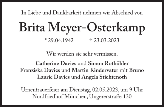 Traueranzeige von Britta Meyer-Osterkamp von Süddeutsche Zeitung