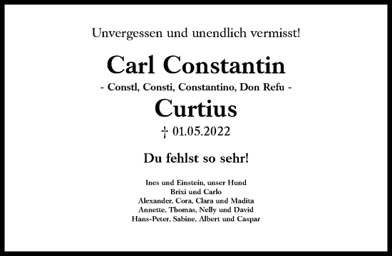 Traueranzeige von Carl Constanin Curtius von Süddeutsche Zeitung