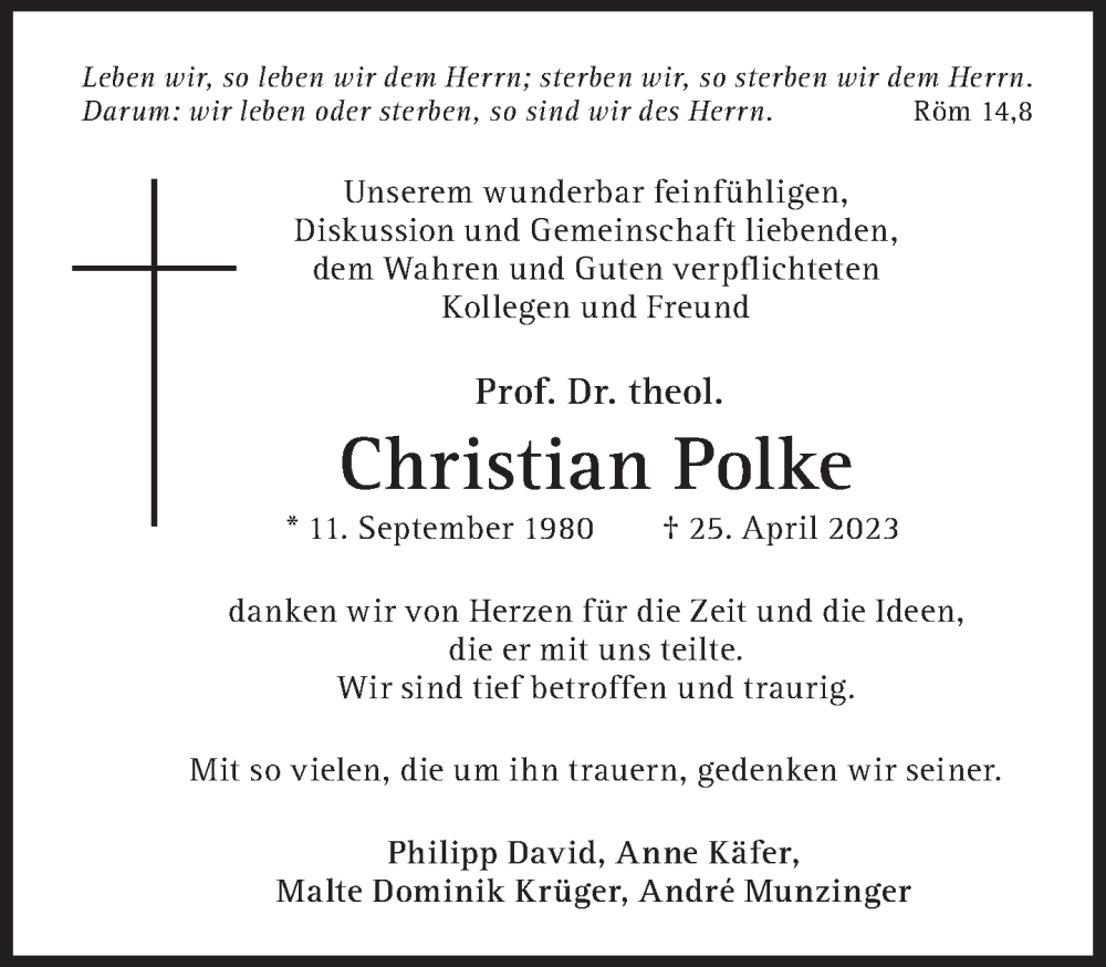  Traueranzeige für Christian Polke vom 29.04.2023 aus Süddeutsche Zeitung