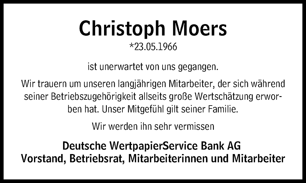  Traueranzeige für Christoph Moers vom 27.04.2023 aus Süddeutsche Zeitung