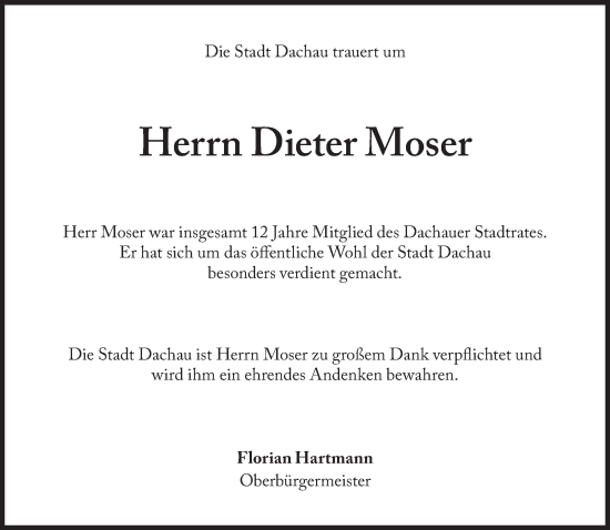 Traueranzeige von Dieter Moser von Süddeutsche Zeitung