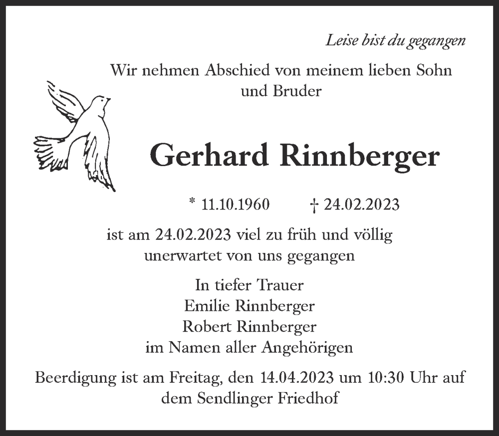  Traueranzeige für Gerhard Rinnberger vom 08.04.2023 aus Süddeutsche Zeitung