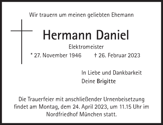 Traueranzeige von Hermann Daniel von Süddeutsche Zeitung