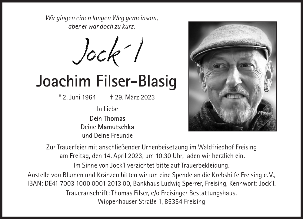 Traueranzeige für Joachim Filser-Blasig vom 08.04.2023 aus Süddeutsche Zeitung