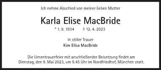 Traueranzeige von Karla Elise MacBride von Süddeutsche Zeitung