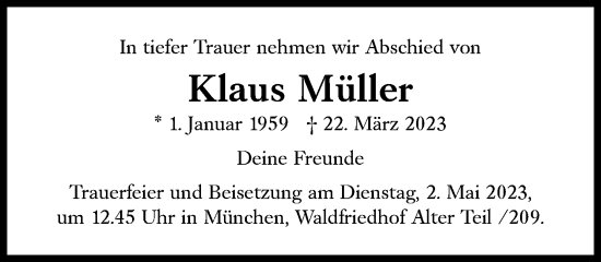 Traueranzeige von Klaus Müller von Süddeutsche Zeitung