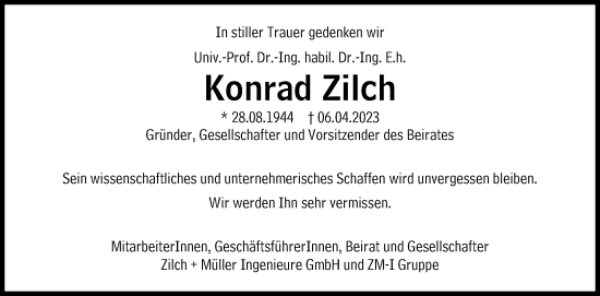 Traueranzeige von Kon Zilch von Süddeutsche Zeitung