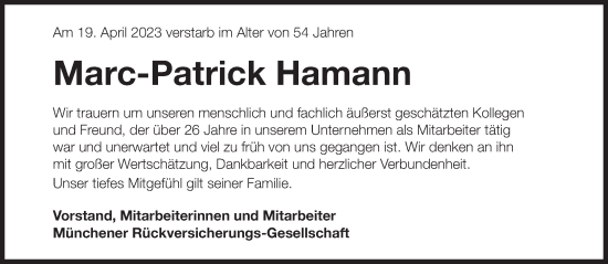 Traueranzeige von Marc-Patrick Hamann von Süddeutsche Zeitung