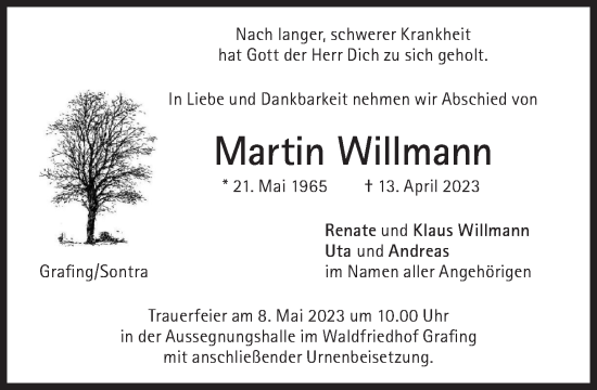 Traueranzeige von Martin Willmann von Süddeutsche Zeitung