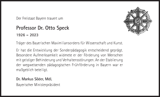 Traueranzeige von Otto Speck von Süddeutsche Zeitung