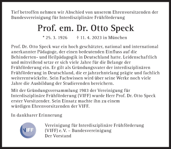 Traueranzeige von Otto Speck von Süddeutsche Zeitung