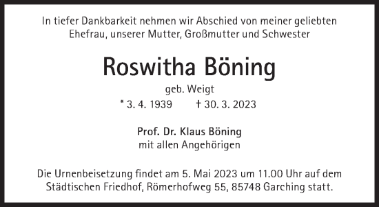 Traueranzeige von Roswitha Böning von Süddeutsche Zeitung