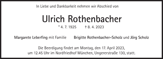 Traueranzeige von Ulrich Rothenbacher von Süddeutsche Zeitung