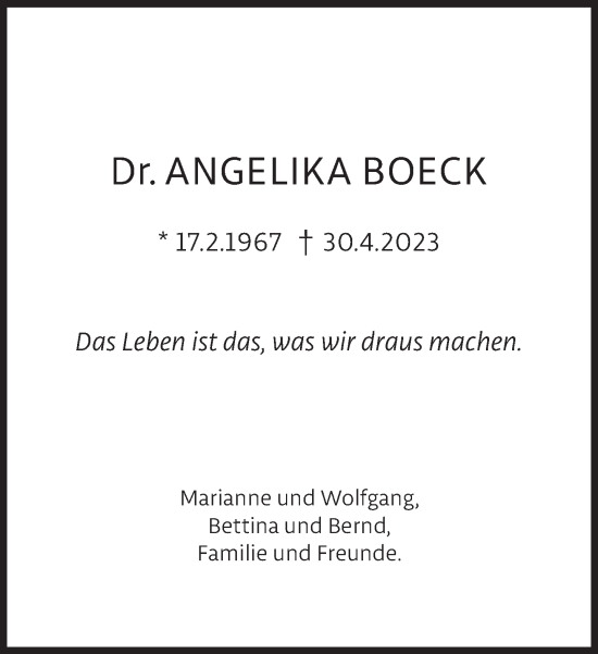 Traueranzeige von Angelika Boeck von Süddeutsche Zeitung