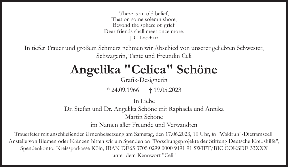  Traueranzeige für Angelika Schöne vom 27.05.2023 aus Süddeutsche Zeitung