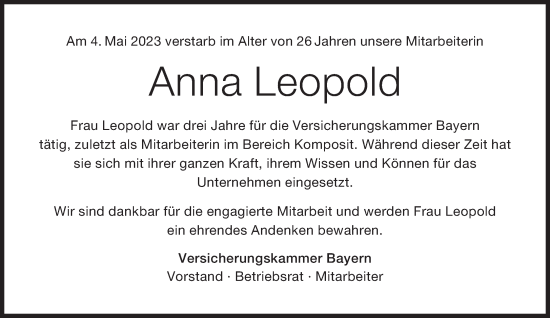 Traueranzeige von Anna Leopold von Süddeutsche Zeitung