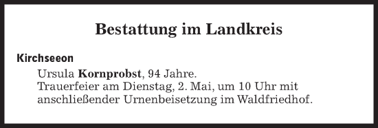 Traueranzeige von Bestattungen vom 02.05.2023 von Süddeutsche Zeitung