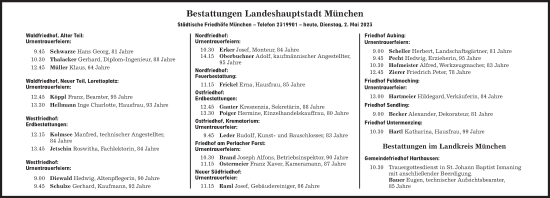 Traueranzeige von Bestattungen vom 02.05.2023 von Süddeutsche Zeitung