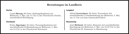 Traueranzeige von Bestattungen vom 03.05.2023 von Süddeutsche Zeitung