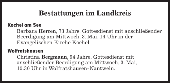 Traueranzeige von Bestattungen vom 03.05.2023 von Süddeutsche Zeitung