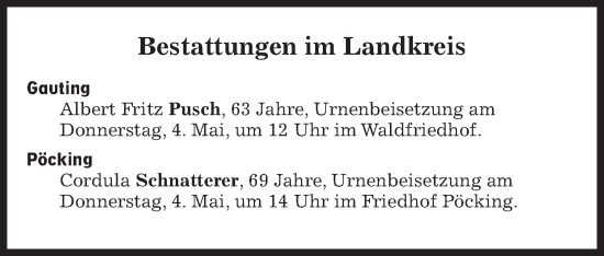 Traueranzeige von Bestattungen vom 04.05.2023 von Süddeutsche Zeitung