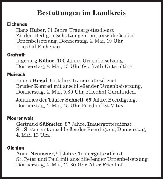 Traueranzeige von Bestattungen vom 04.05.2023 von Süddeutsche Zeitung