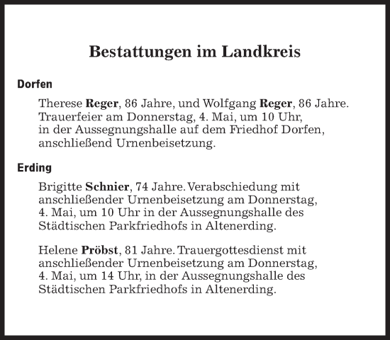 Traueranzeige von Bestattungen vom 04.05.2023 von Süddeutsche Zeitung