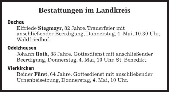 Traueranzeige von Bestattungen vom 04.05.2023 von Süddeutsche Zeitung