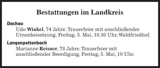 Traueranzeige von Bestattungen vom 05.05.2023 von Süddeutsche Zeitung