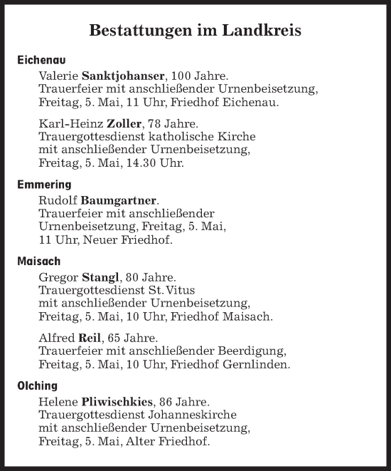 Traueranzeige von Bestattungen vom 05.05.2023 von Süddeutsche Zeitung