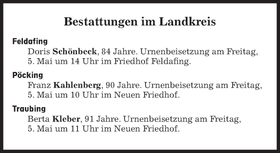 Traueranzeige von Bestattungen vom 05.05.2023 von Süddeutsche Zeitung