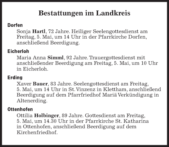 Traueranzeige von Bestattungen vom 05.05.2023 von Süddeutsche Zeitung