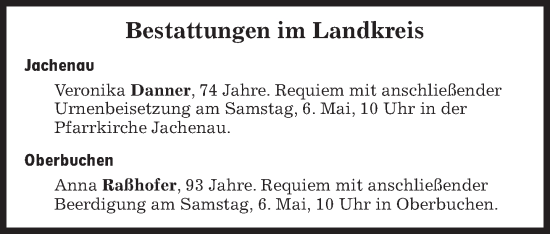 Traueranzeige von Bestattungen vom 06.05.2023 von Süddeutsche Zeitung