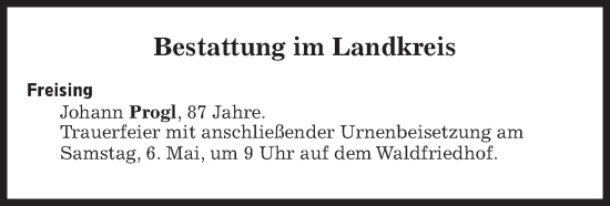 Traueranzeige von Bestattungen vom 06.05.2023 von Süddeutsche Zeitung