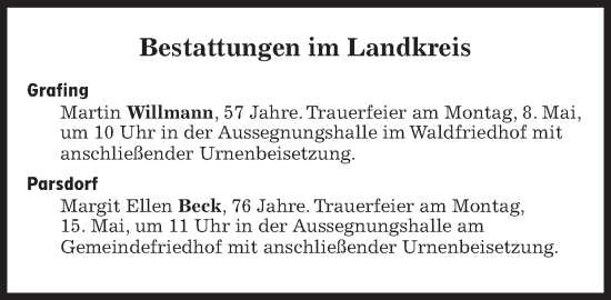 Traueranzeige von Bestattungen vom 08.05.2023 von Süddeutsche Zeitung