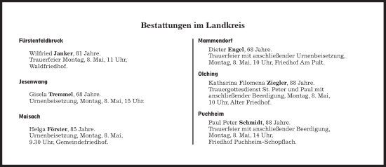 Traueranzeige von Bestattungen vom 08.05.2023 von Süddeutsche Zeitung