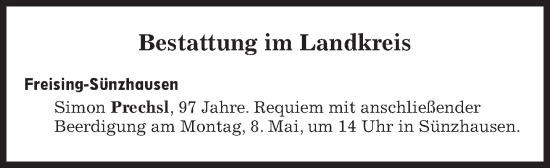 Traueranzeige von Bestattungen vom 08.05.2023 von Süddeutsche Zeitung