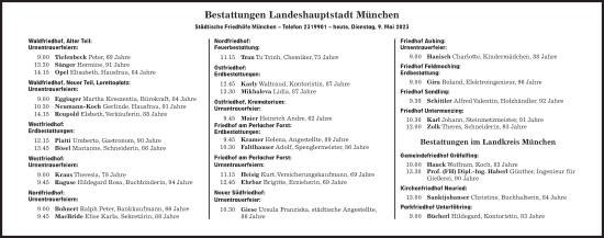 Traueranzeige von Bestattungen vom 09.05.2023 von Süddeutsche Zeitung